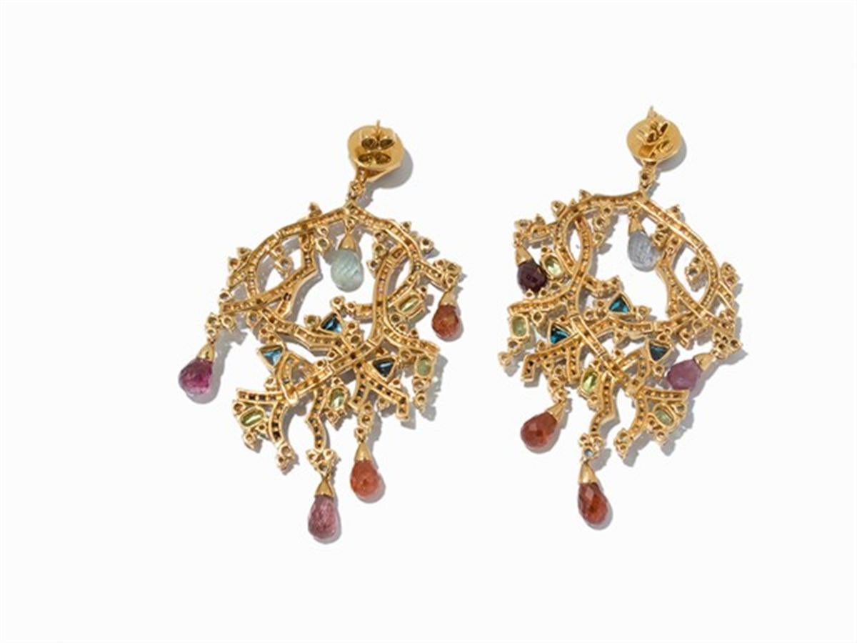 Pair of Branched Gemstone Earrings, Gold-Plated Sterling Silver 2