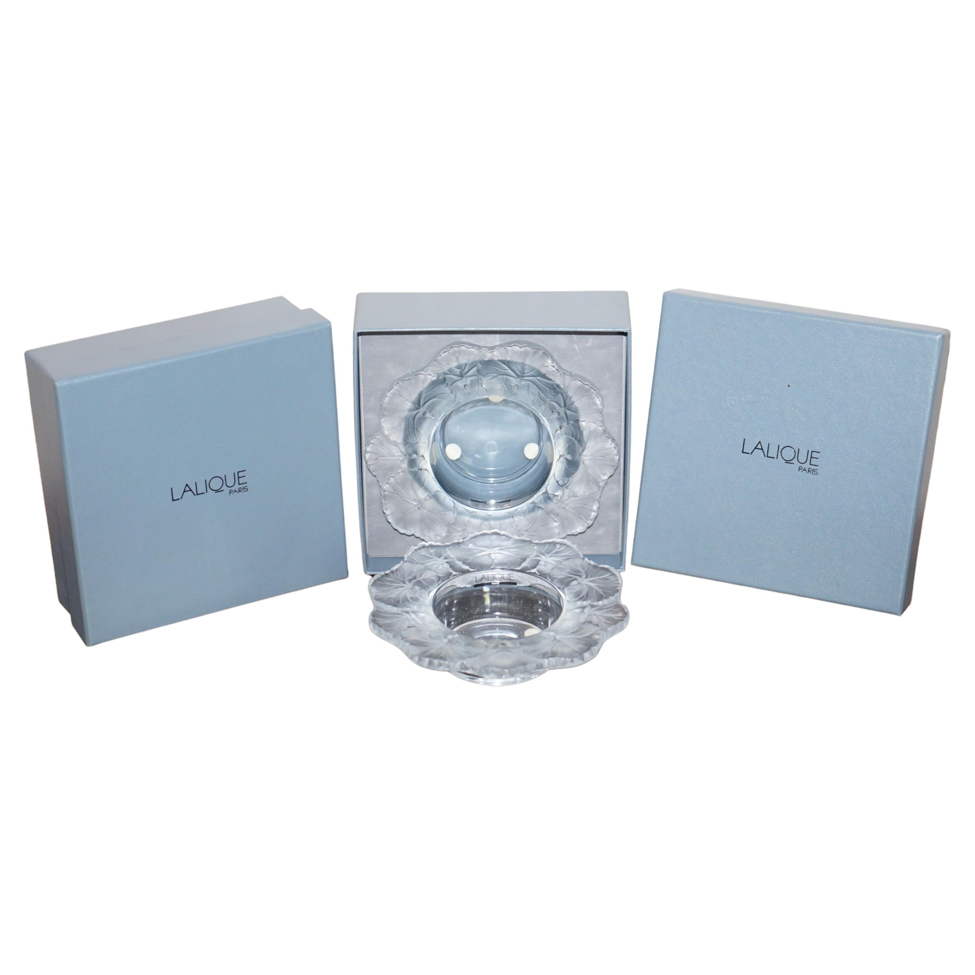 Paar brandneue Rene Lalique Cendrier Honfleur Kleine Geschirrschalen, im Karton im Angebot
