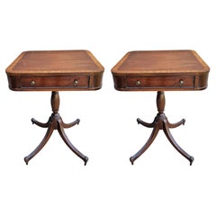Pair of Brandt Federal Style Mahogany Cross-Banded and  Inlaid Pedestal Tables