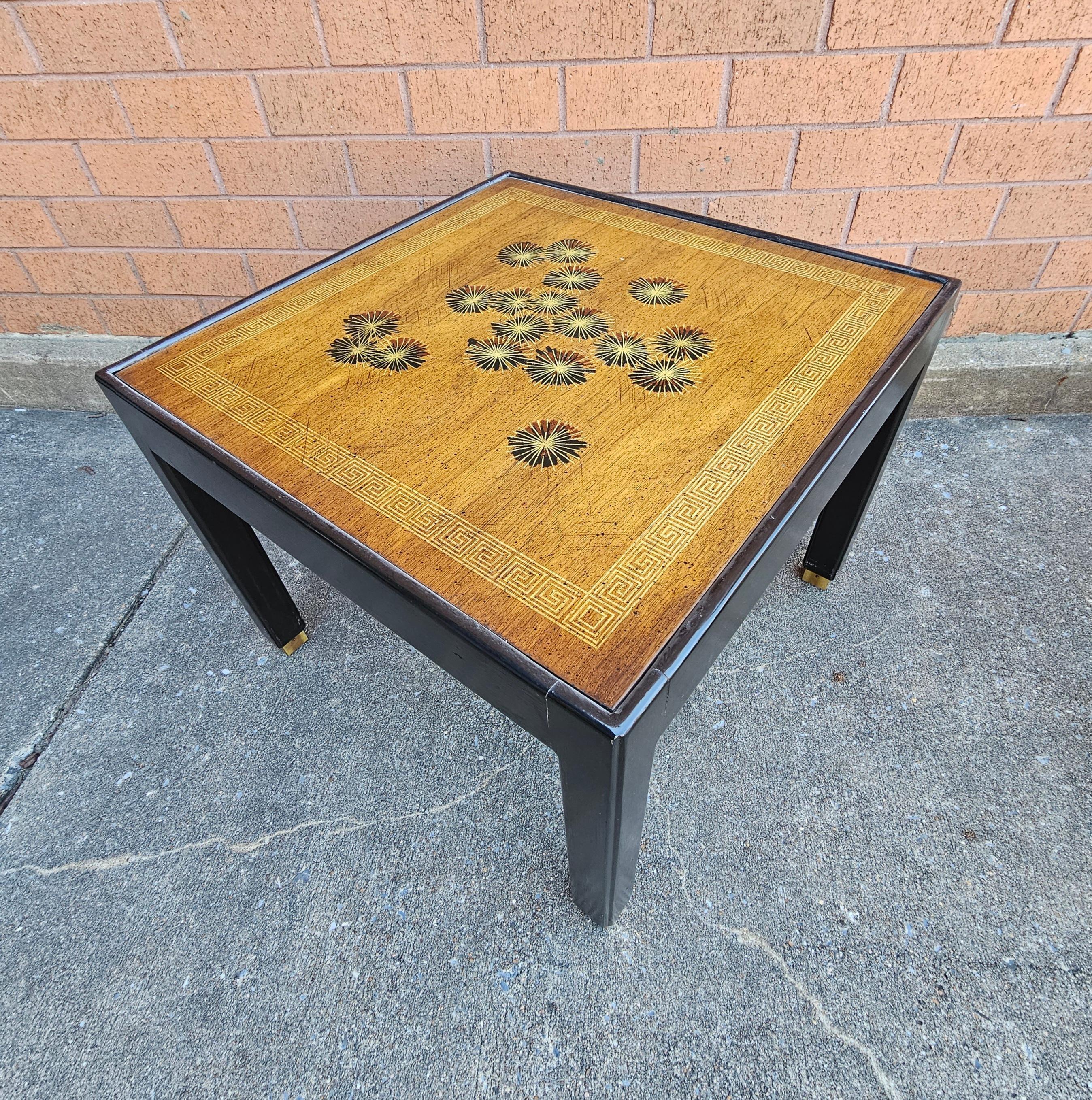 Mid-Century Modern Pair Of Brandt Mid-Century Partial Ebonized And Decorated Mahogany Side Tables For Sale