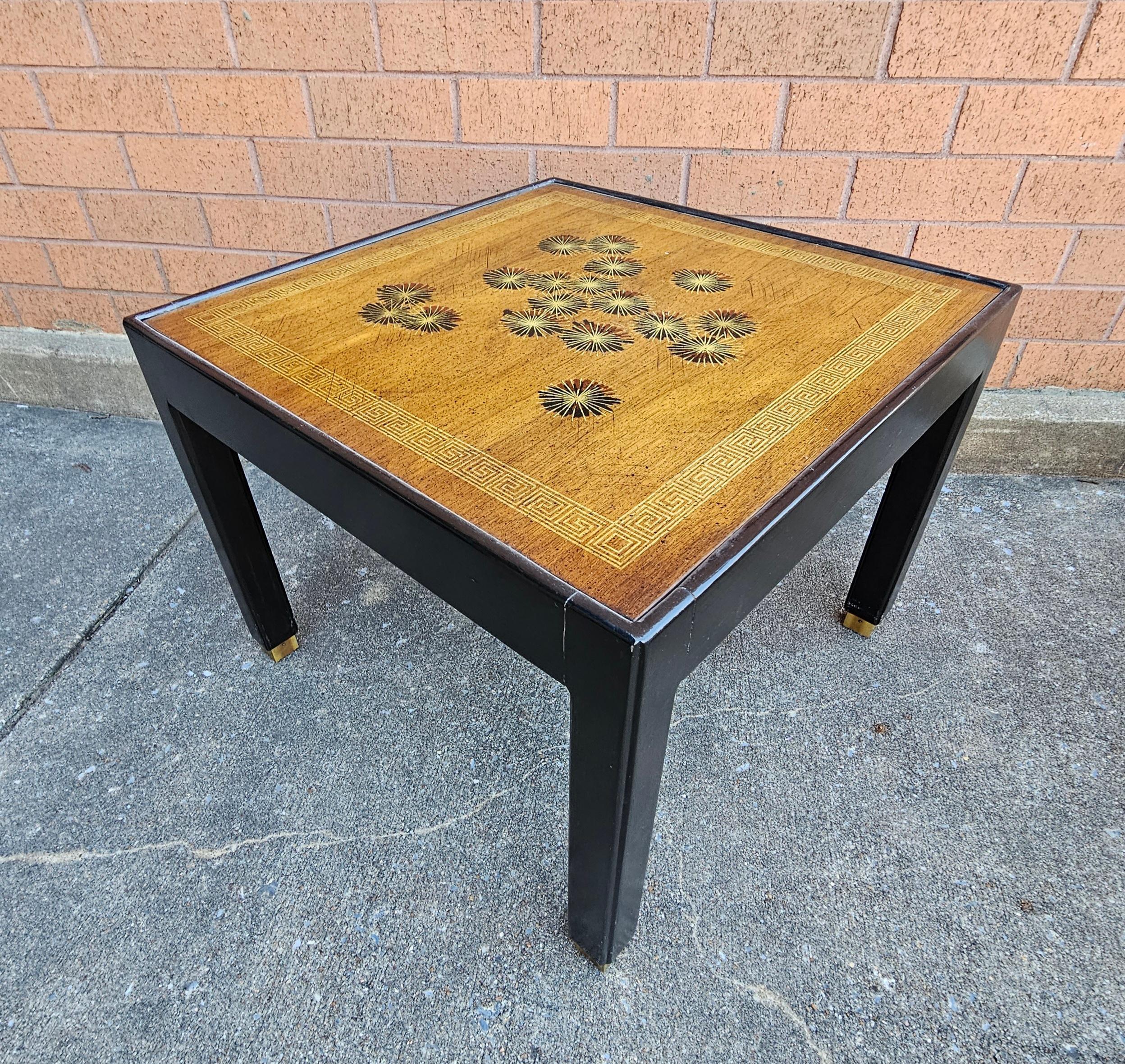 American Pair Of Brandt Mid-Century Partial Ebonized And Decorated Mahogany Side Tables For Sale