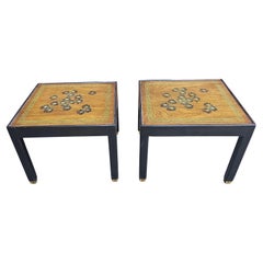 Used Pair Of Brandt Mid-Century Partial Ebonized And Decorated Mahogany Side Tables