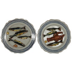 Antique Pair of Brard Palissy Majolica Palissy Fish Plates