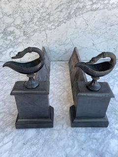 Pair of Brass and Cast Iron French Antique Andirons, Firedogs