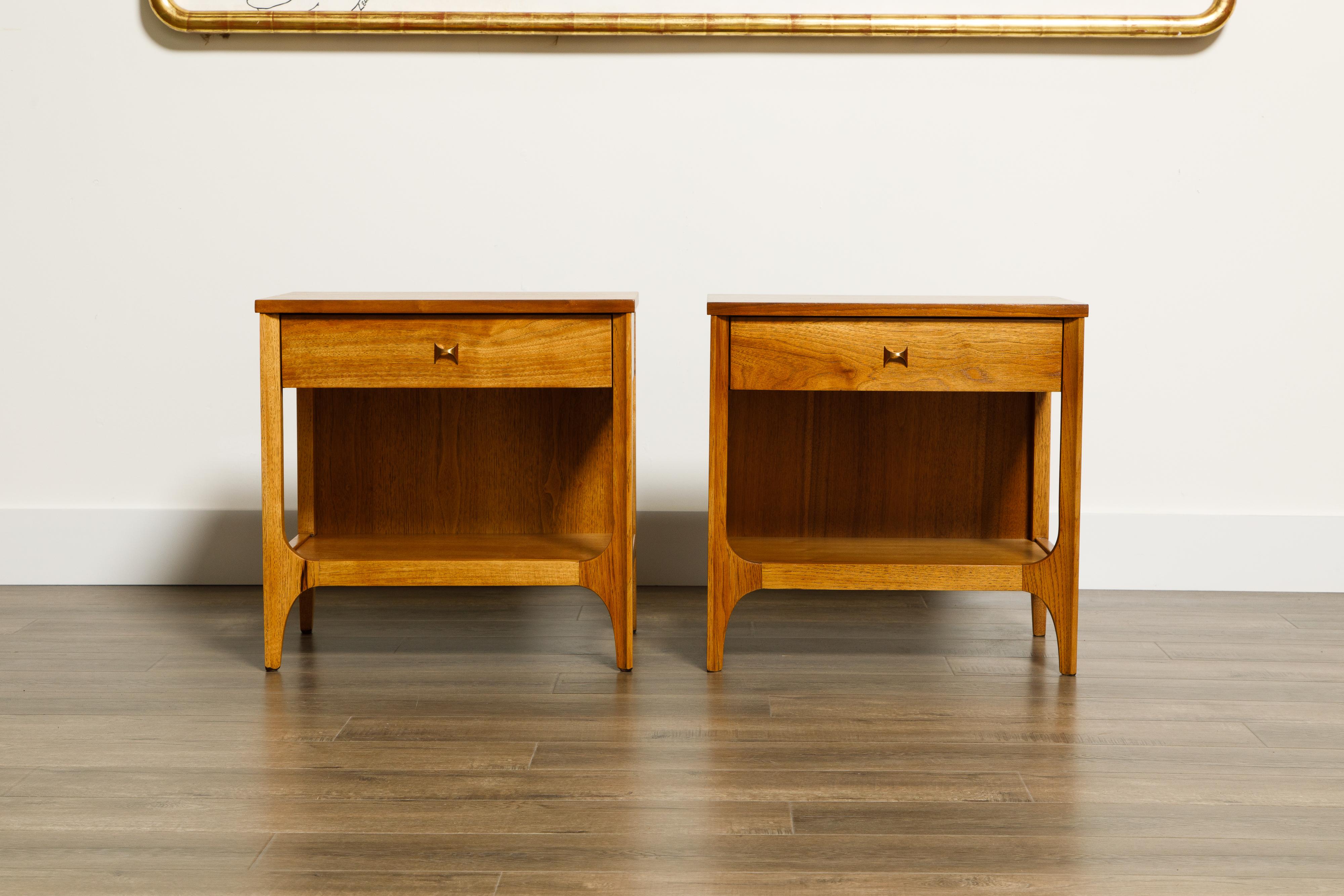 Mid-Century Modern Pair of 'Brasilia' Bedside Tables by Broyhill Premiere, Refinished, 1960s
