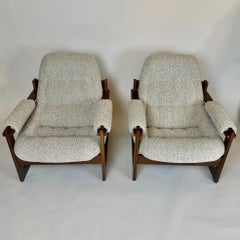 Pair of Brazilian Wood & Beige Wool Bouclè MP-163 Earth Chairs by Percival Lafer