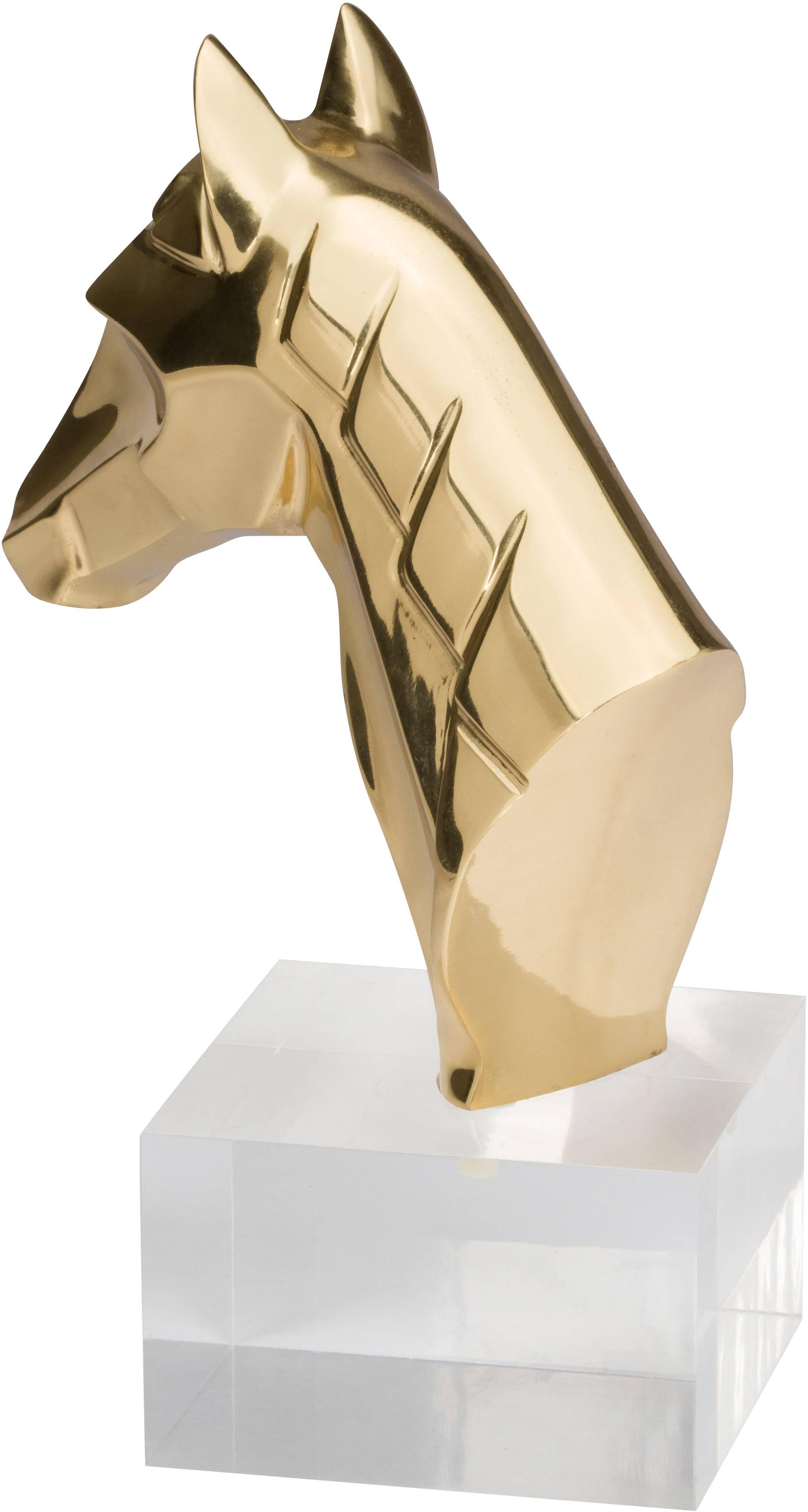 Pair of Brass and Lucite Horse Head Bookends In Good Condition In Pasadena, CA
