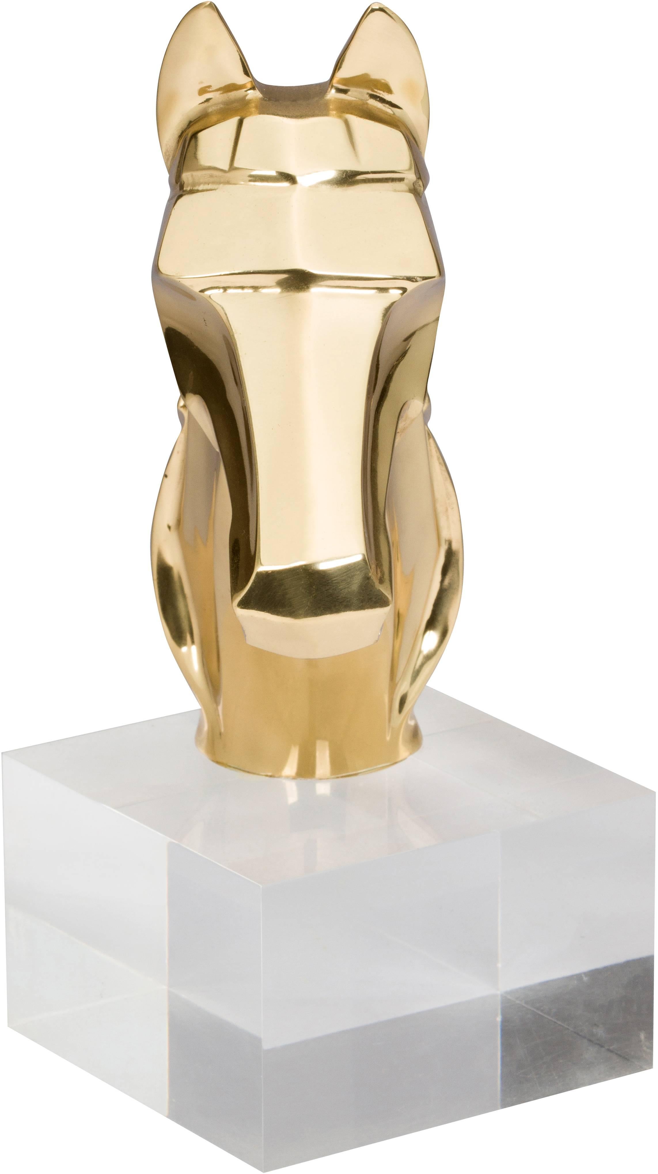 Mid-20th Century Pair of Brass and Lucite Horse Head Bookends