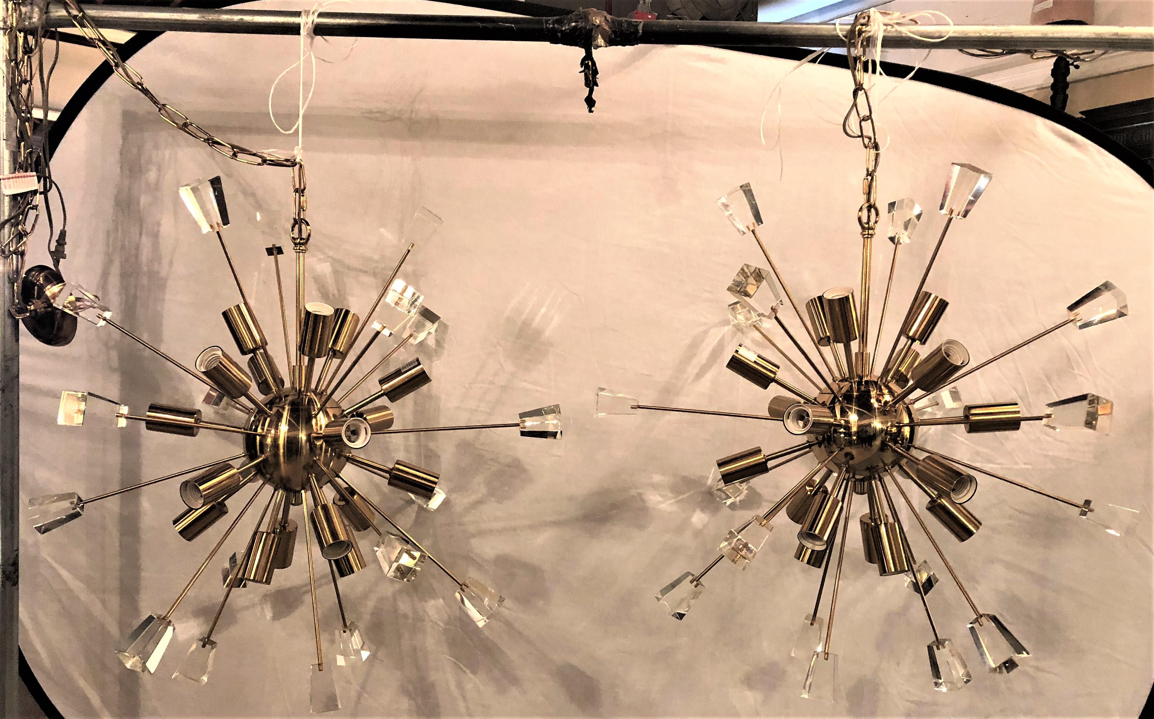 Pair of Brass 18 Light Sputnik Chandeliers in Mid-Century Modern Style 5