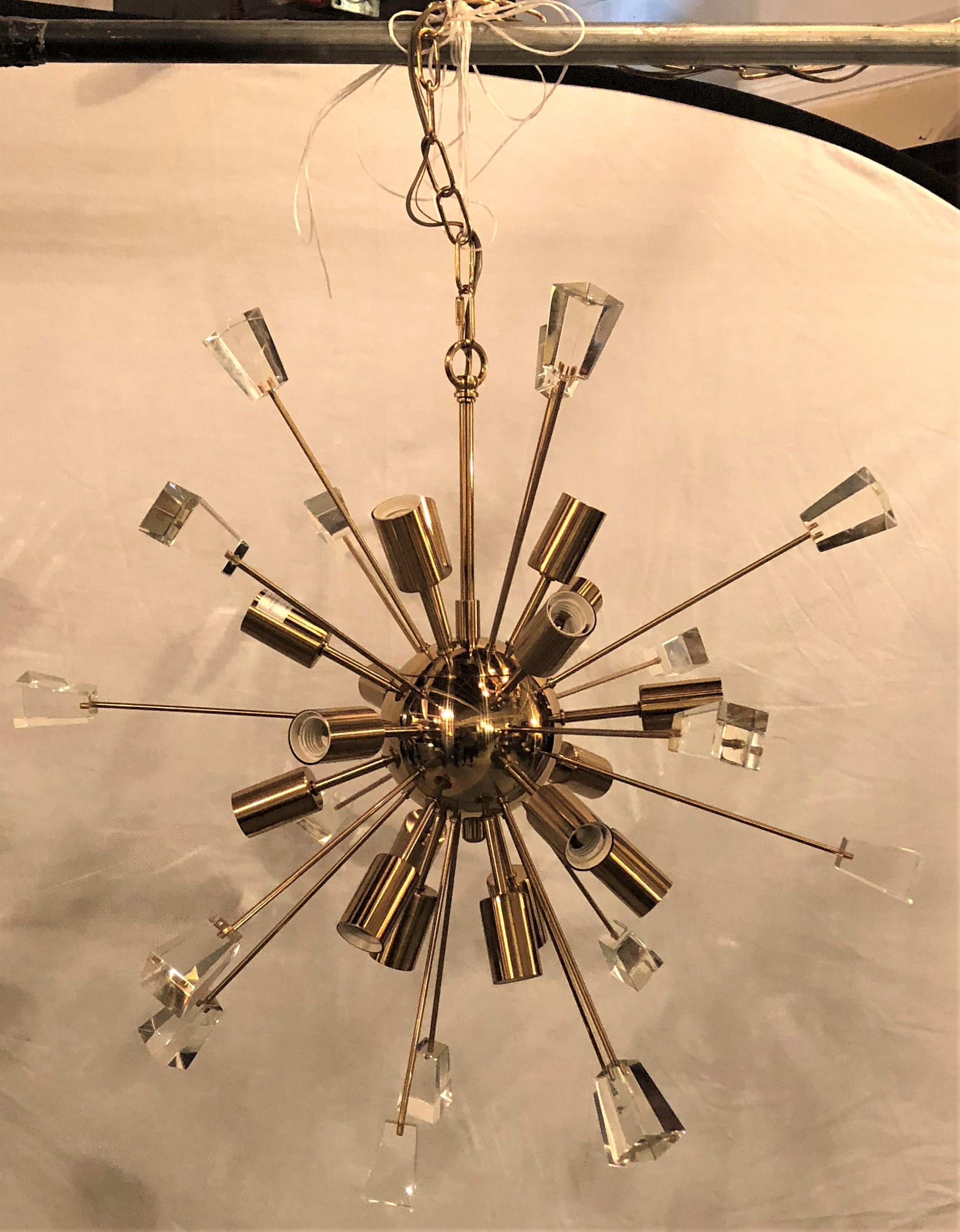 Pair of Brass 18 Light Sputnik Chandeliers in Mid-Century Modern Style 7