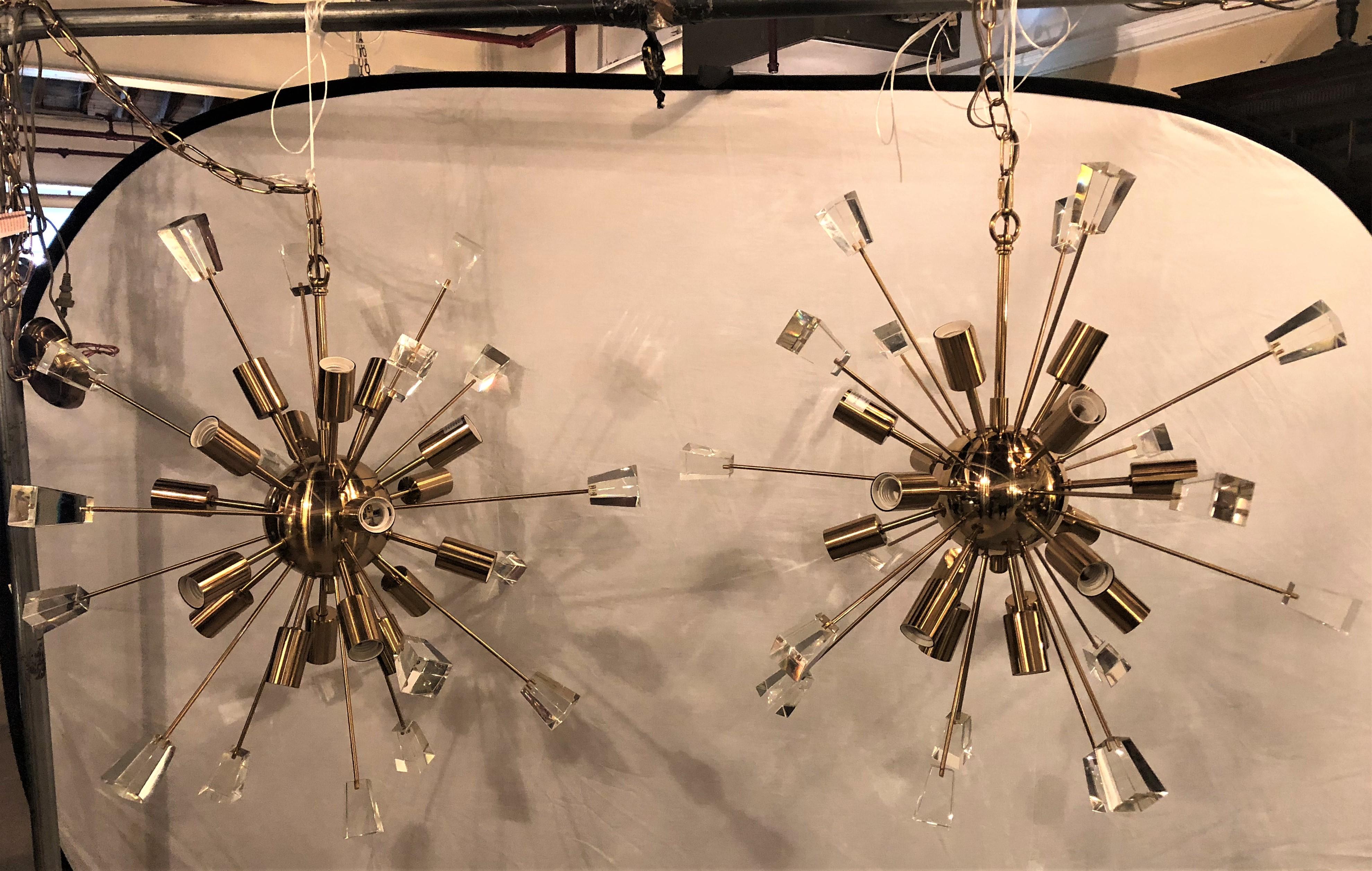 Pair of Brass 18 Light Sputnik Chandeliers in Mid-Century Modern Style 8