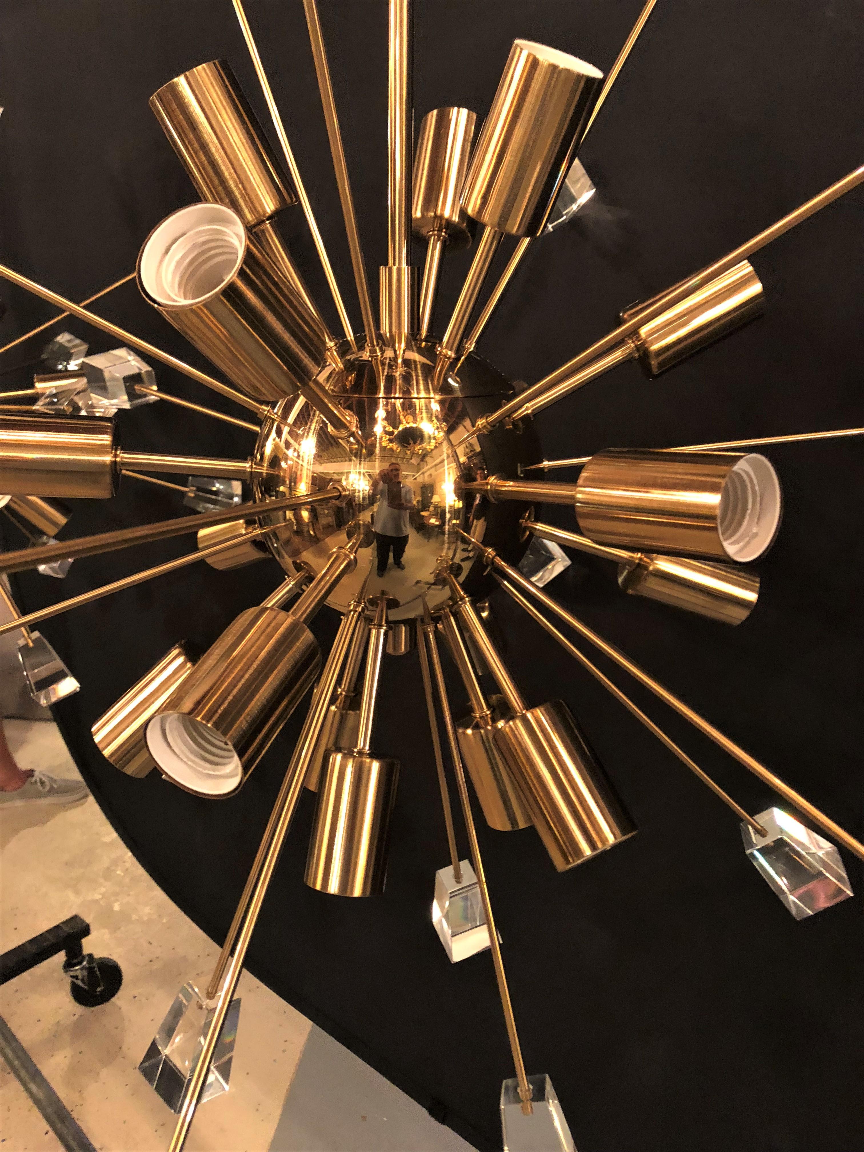 Pair of Brass 18 Light Sputnik Chandeliers in Mid-Century Modern Style In Good Condition In Stamford, CT