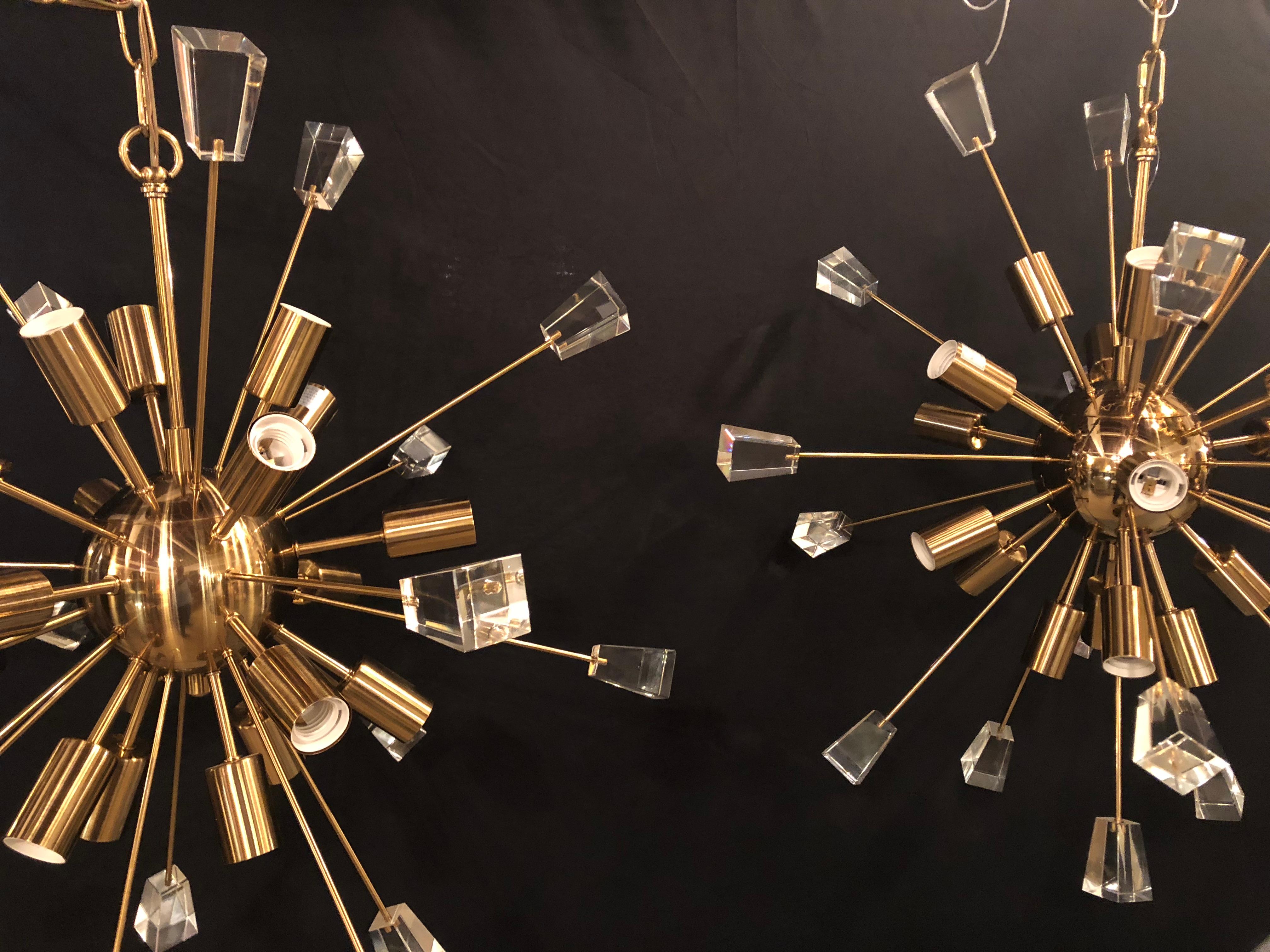 Pair of Brass 18 Light Sputnik Chandeliers in Mid-Century Modern Style 3