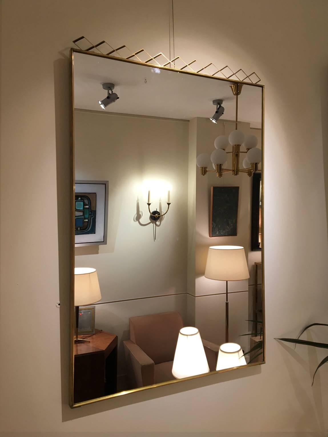Mid-Century Modern Pair of Brass 1950s Italian Mirrors