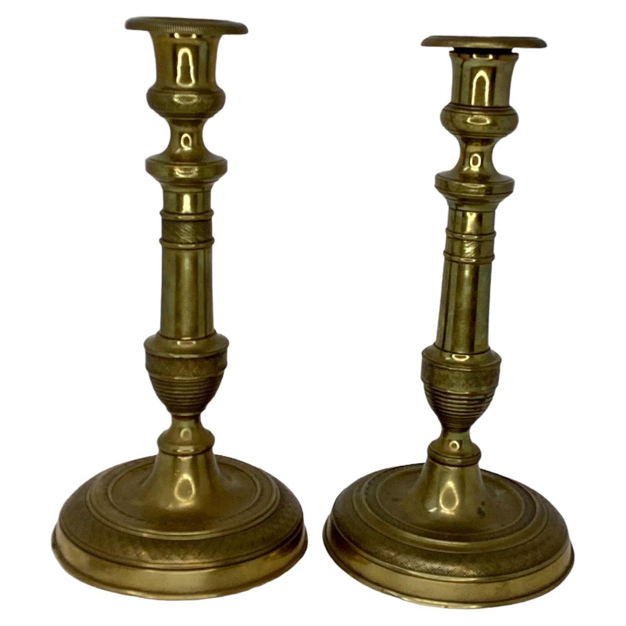 Pair of Brass 19th Century French Candlesticks For Sale