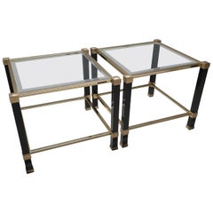 Pair of Brass 2-Tiers Square Site Tables by Pierre Vandel, 1980s, 1 Set of 2