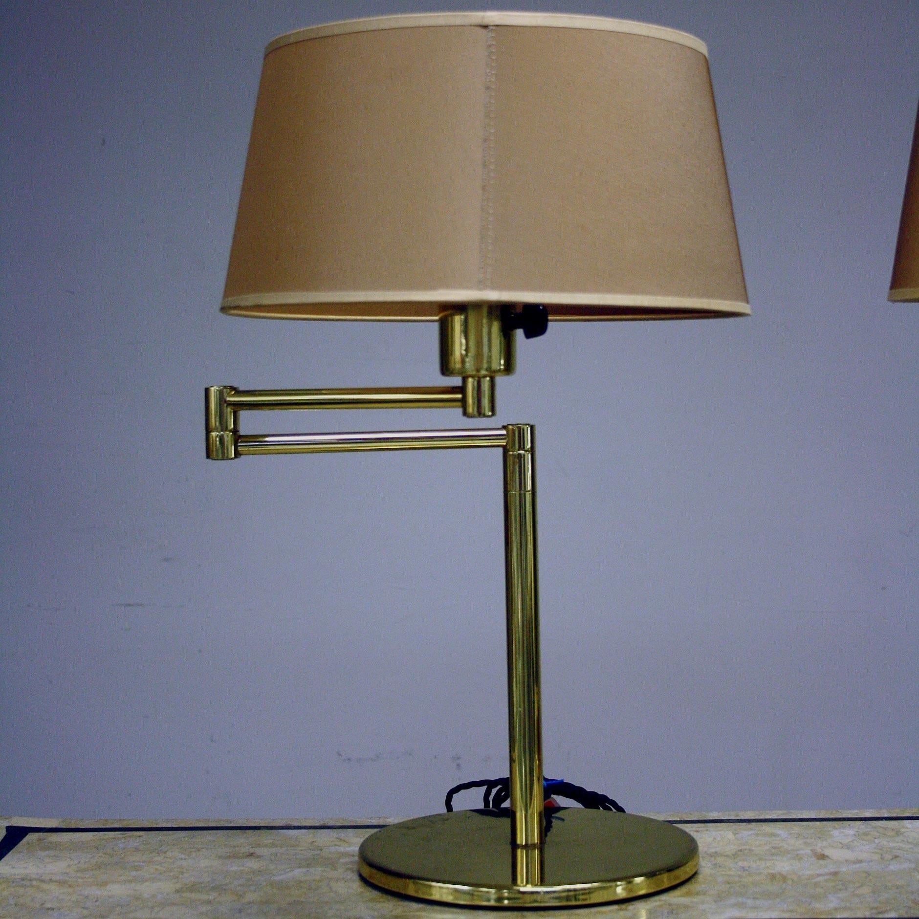European Pair of Brass 20th Century Swing Arm Table Lamps by George Hansen