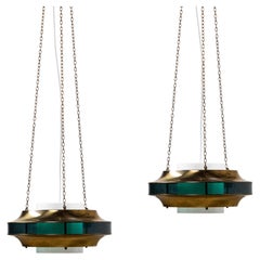 Pair of Brass & Acrylic Pendants by Kai Ruokonen for LYNX, Finland, 1970s