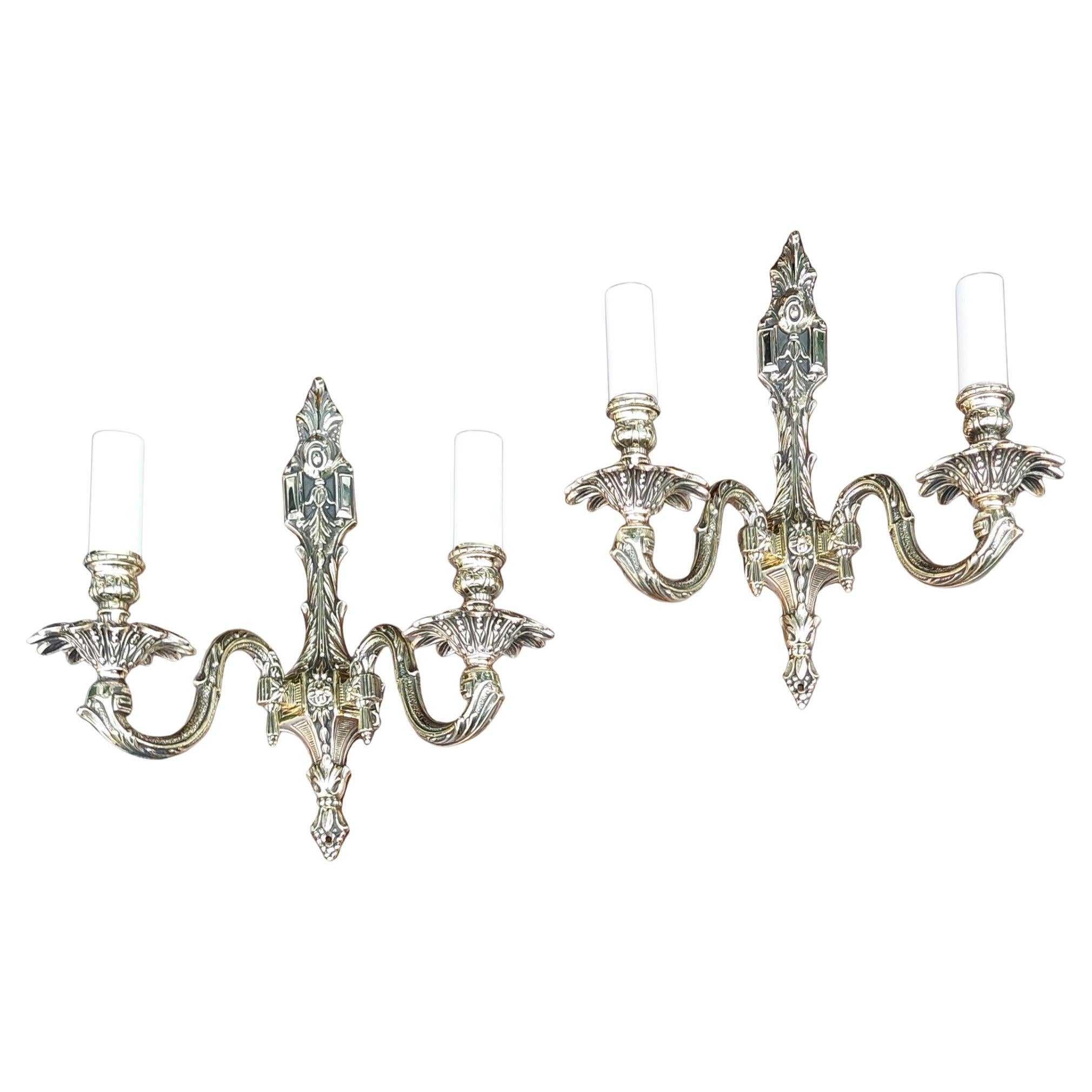 Pair of Brass Adam-Style Twin-Branch Wall Lights