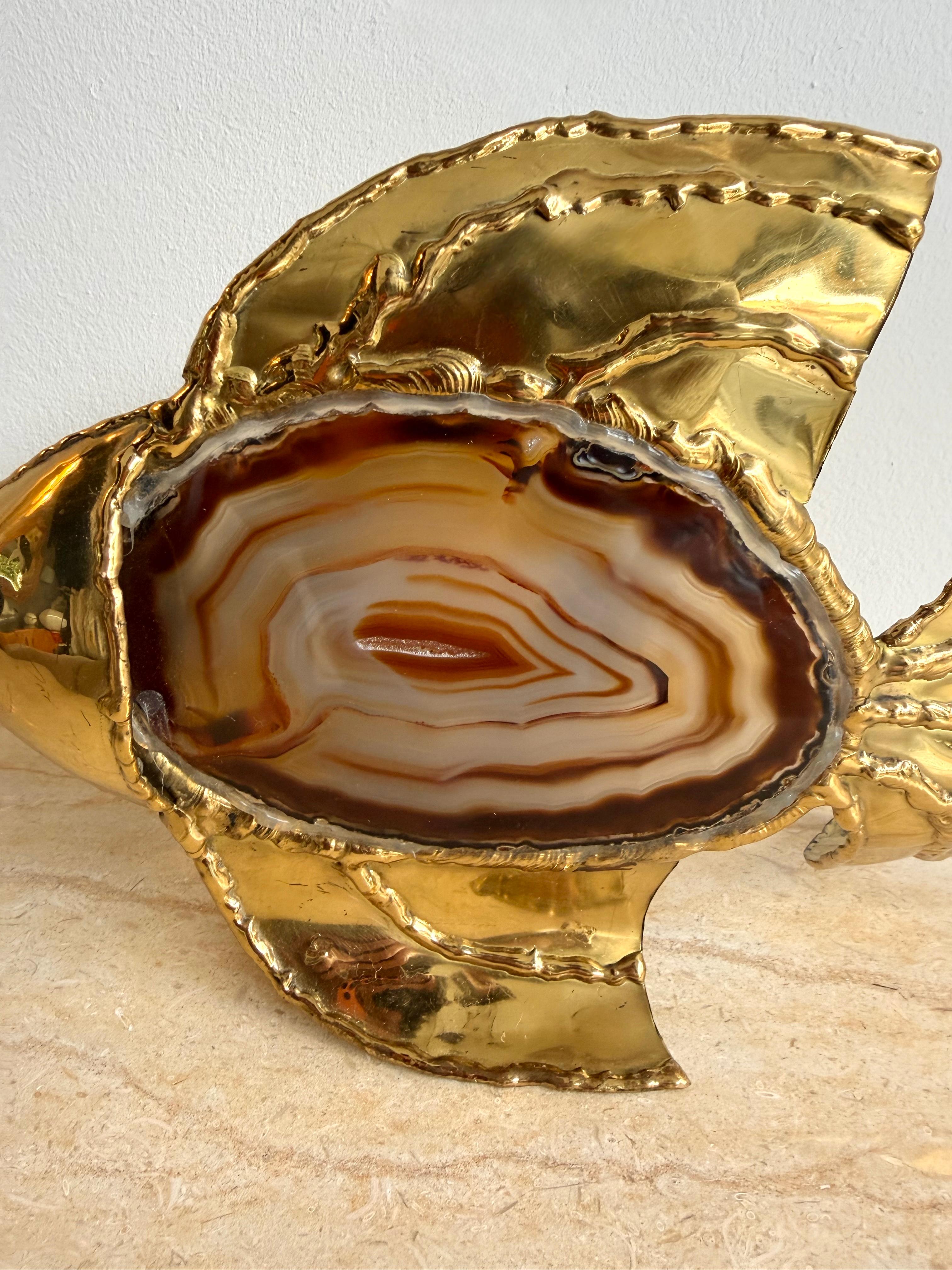 Pareja de lámparas pez de ágata de latón de Henri Fernandez, Francia, años 80 en venta 4