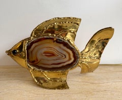 Pareja de lámparas pez de ágata de latón de Henri Fernandez, Francia, años 80