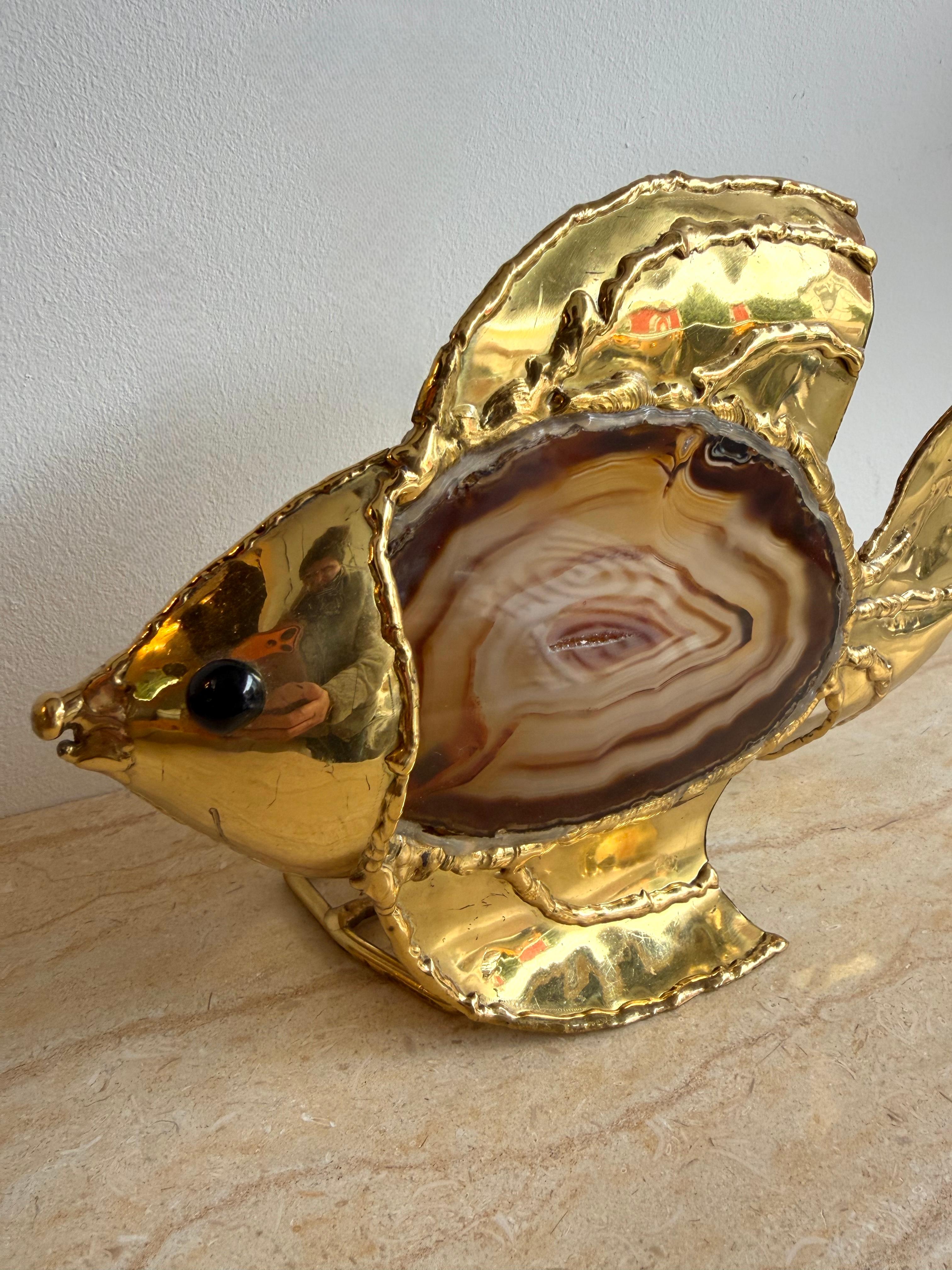 Pareja de lámparas pez de ágata de latón de Henri Fernandez, Francia, años 80 Latón en venta