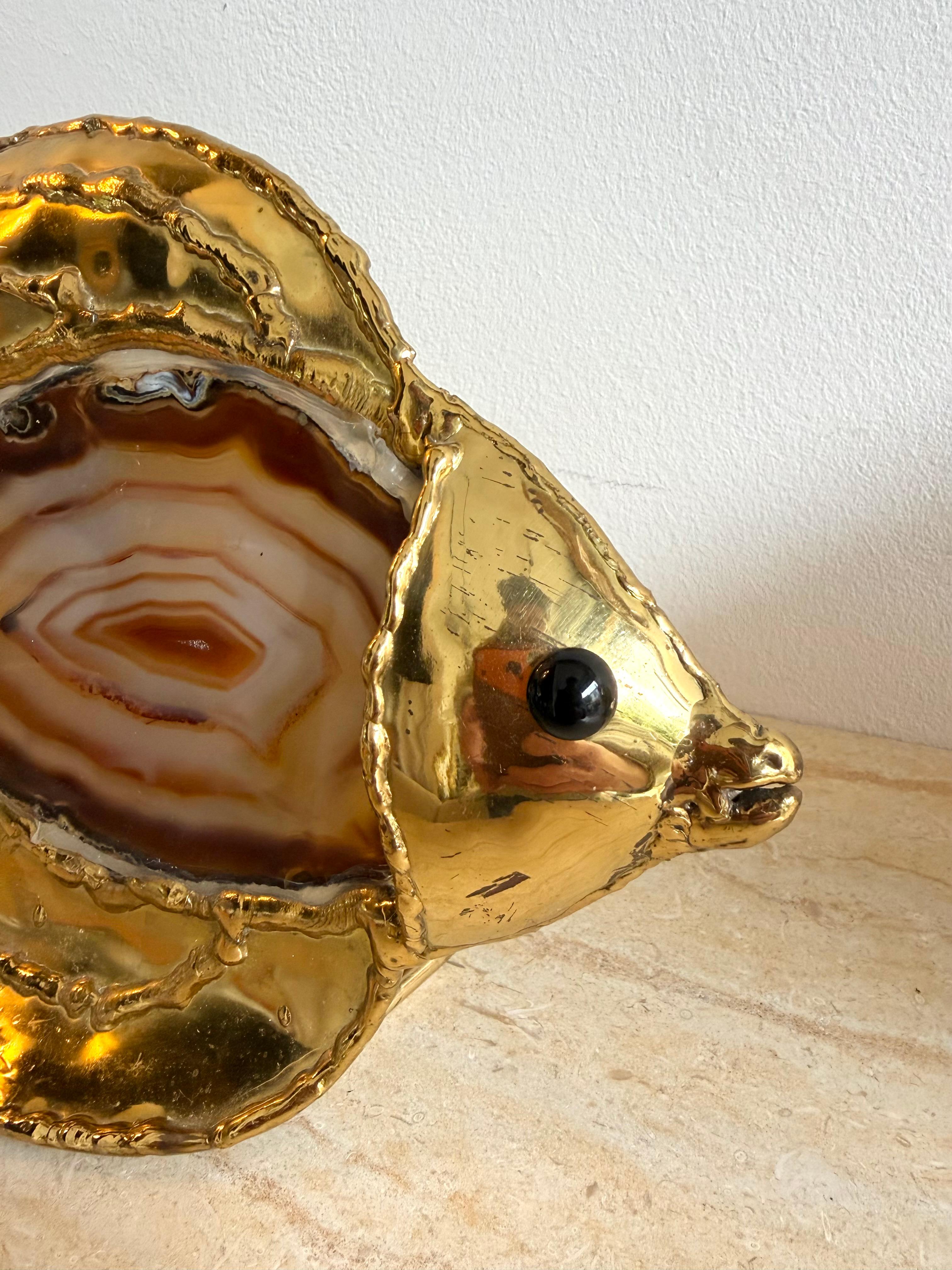 Pareja de lámparas pez de ágata de latón de Henri Fernandez, Francia, años 80 en venta 2