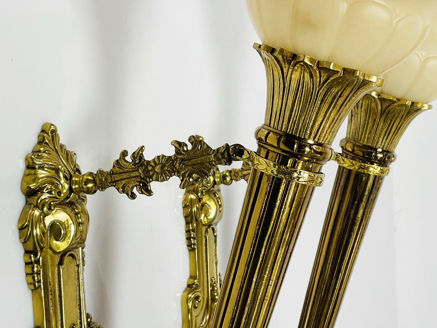 Pair of Brass & Alabaster Wall Sconces in the Neoclassical Style For Sale 5