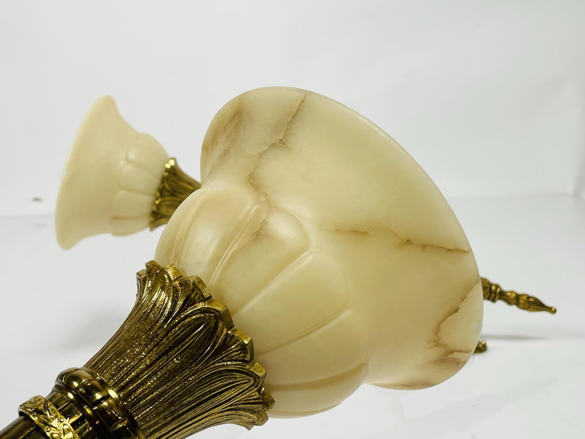Pair of Brass & Alabaster Wall Sconces in the Neoclassical Style For Sale 6