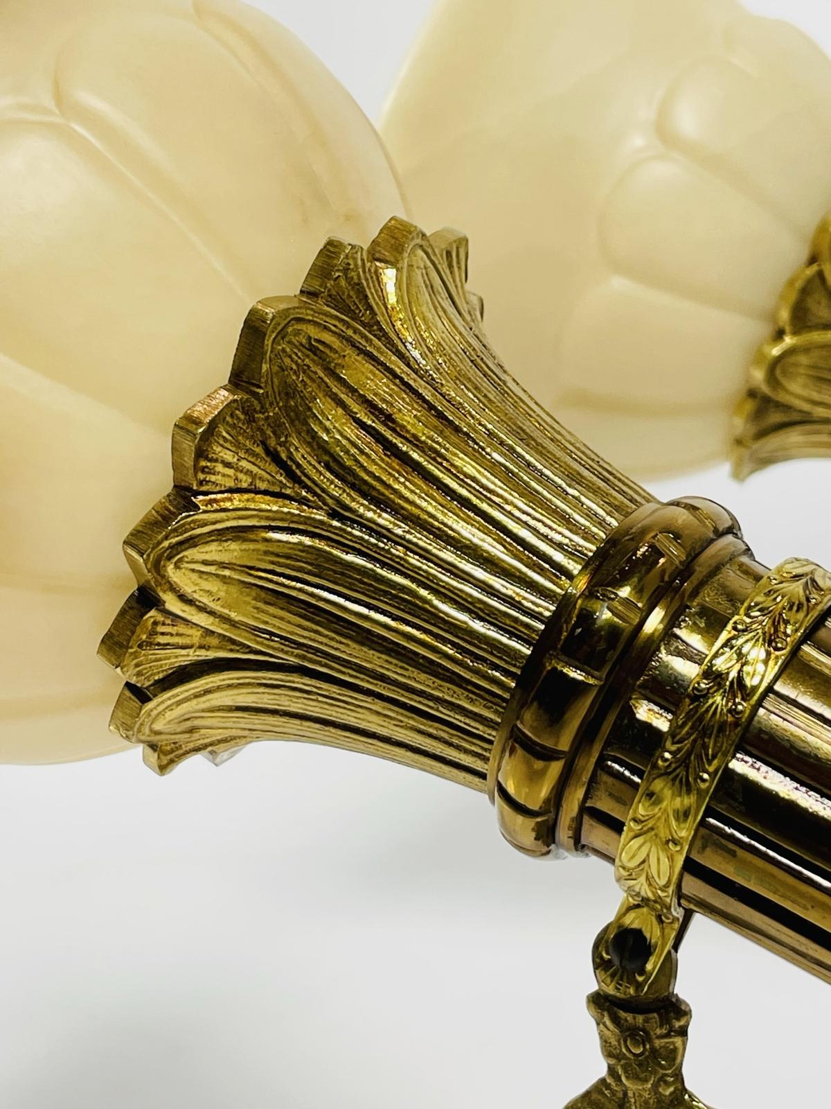 Contemporary Pair of Brass & Alabaster Wall Sconces in the Neoclassical Style For Sale