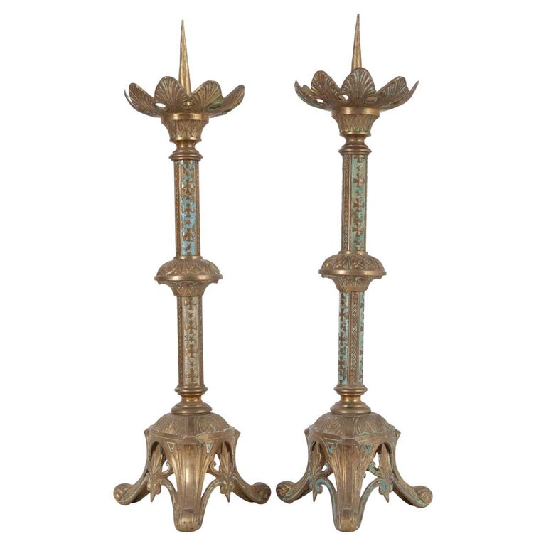 Pair of Brass Altar Candlesticks at 1stDibs