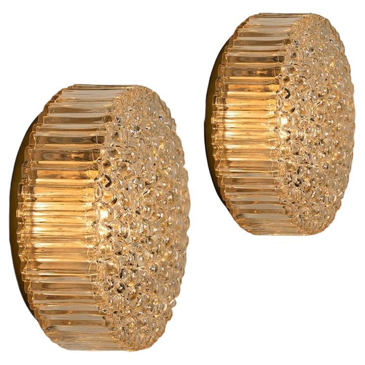 Pair of Brass Amber Glass Wall Lights/ Flush Mounts by Motoko Isshi for Staff, 1 For Sale