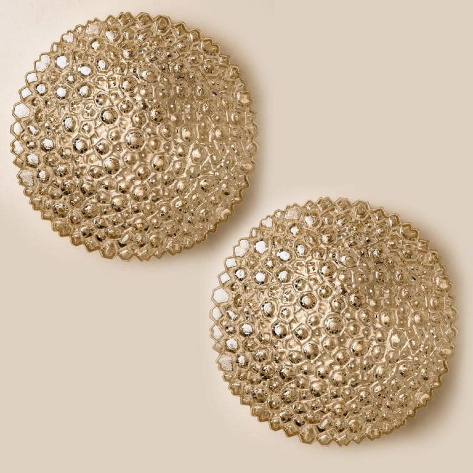 Pareja de apliques/plafones de latón y cristal ámbar de Motoko Isshi para Staff en venta 11