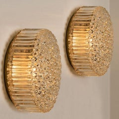 Pair of Brass Amber Glass Wall Lights/ Flush Mounts by Motoko Isshi for Staff