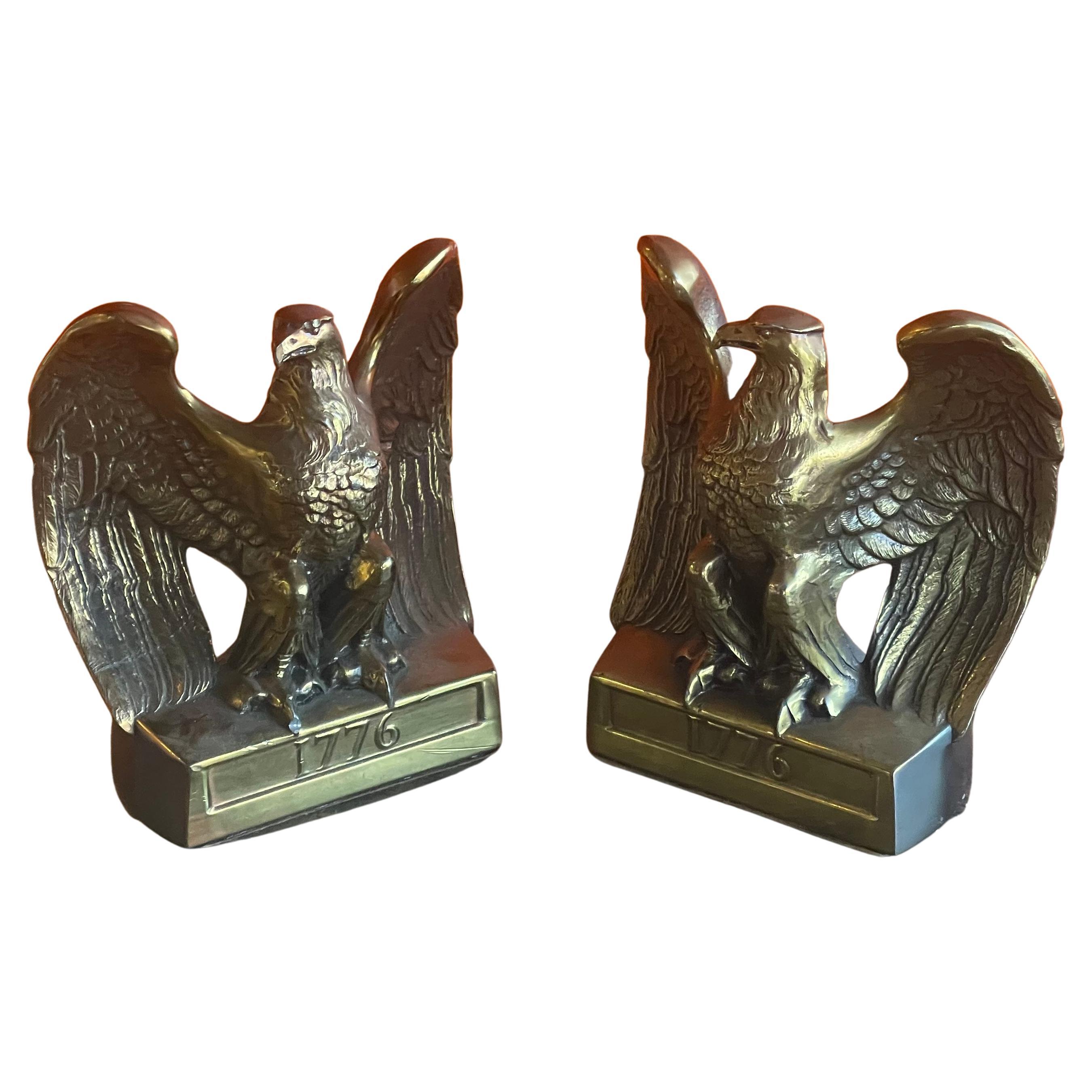 Pair of Brass American Eagle "1776" Bookends by Philadelpha Manufacturing Co. For Sale