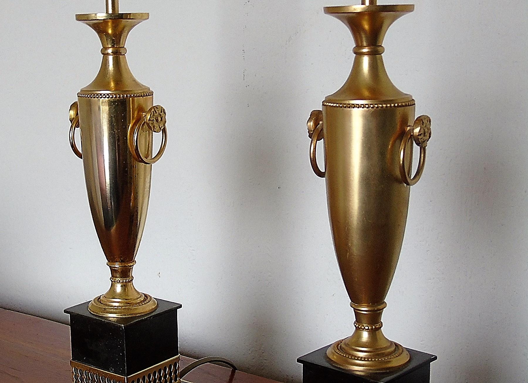 Regency Pair of Brass Amphora Table Lamps, 1960s
