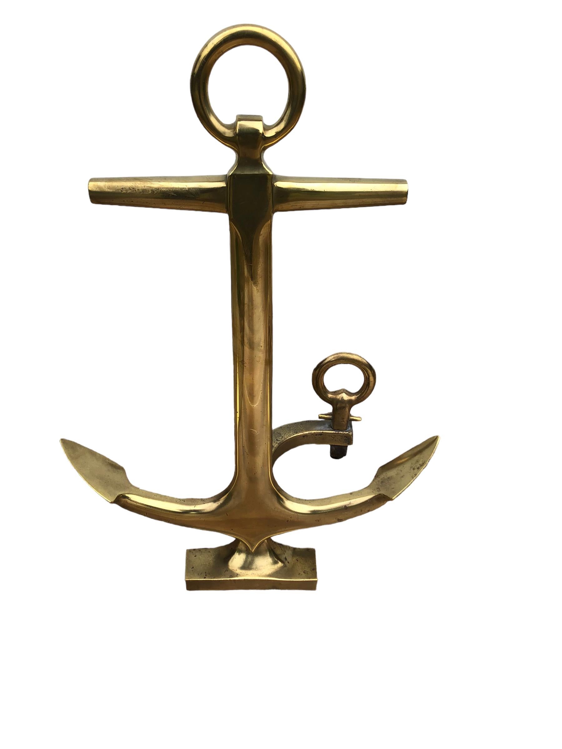 20th Century Pair of Brass Anchor Andirons by Rostand
