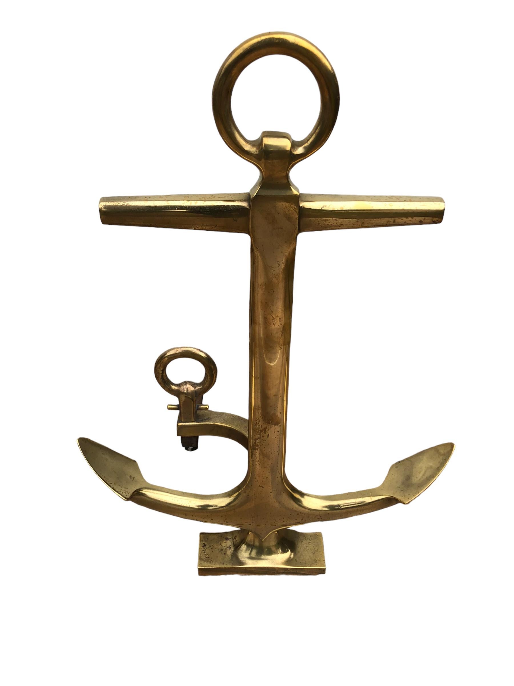Pair of Brass Anchor Andirons by Rostand 1
