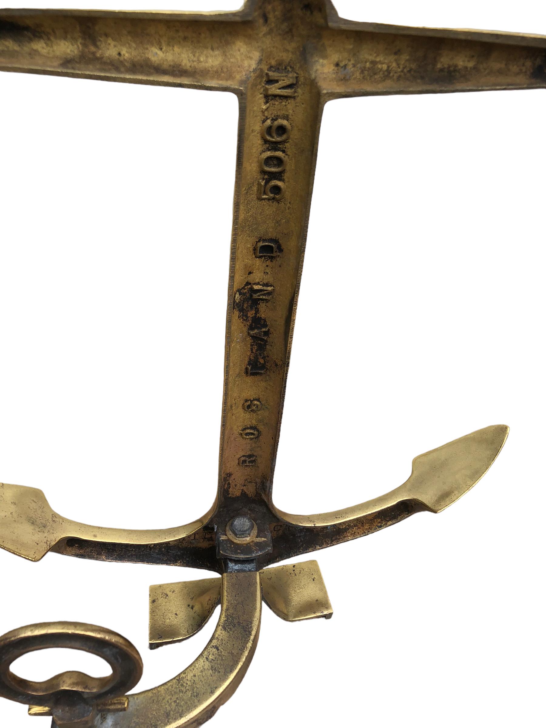 Pair of Brass Anchor Andirons by Rostand 3