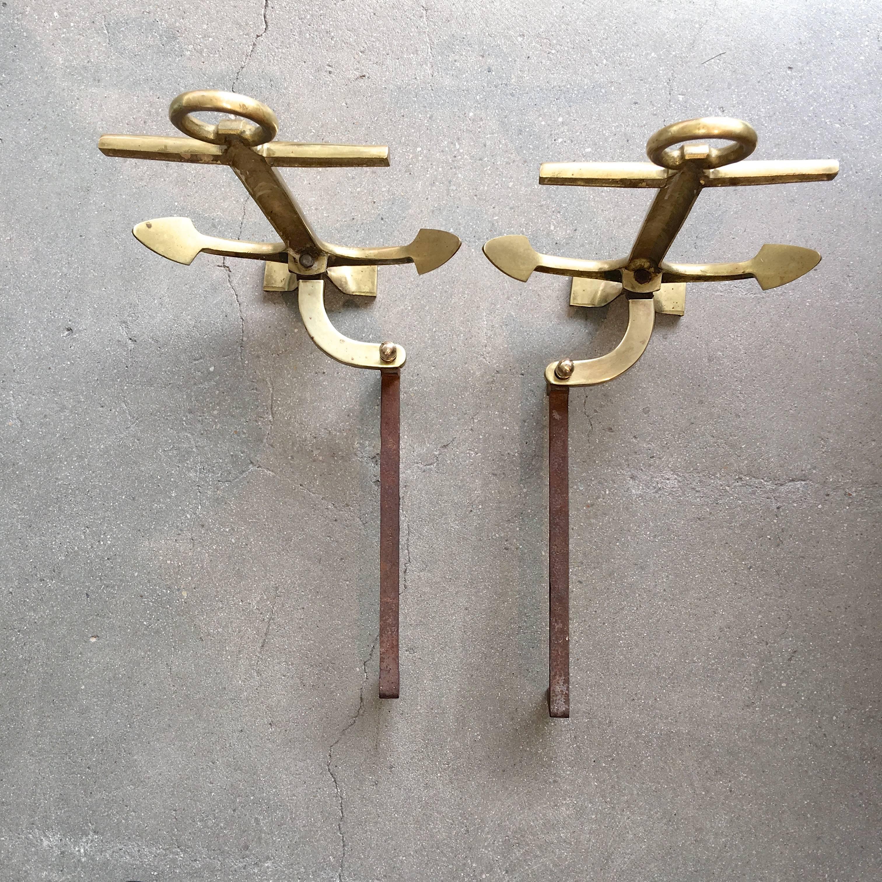 Pair of Brass Anchor Andirons 2