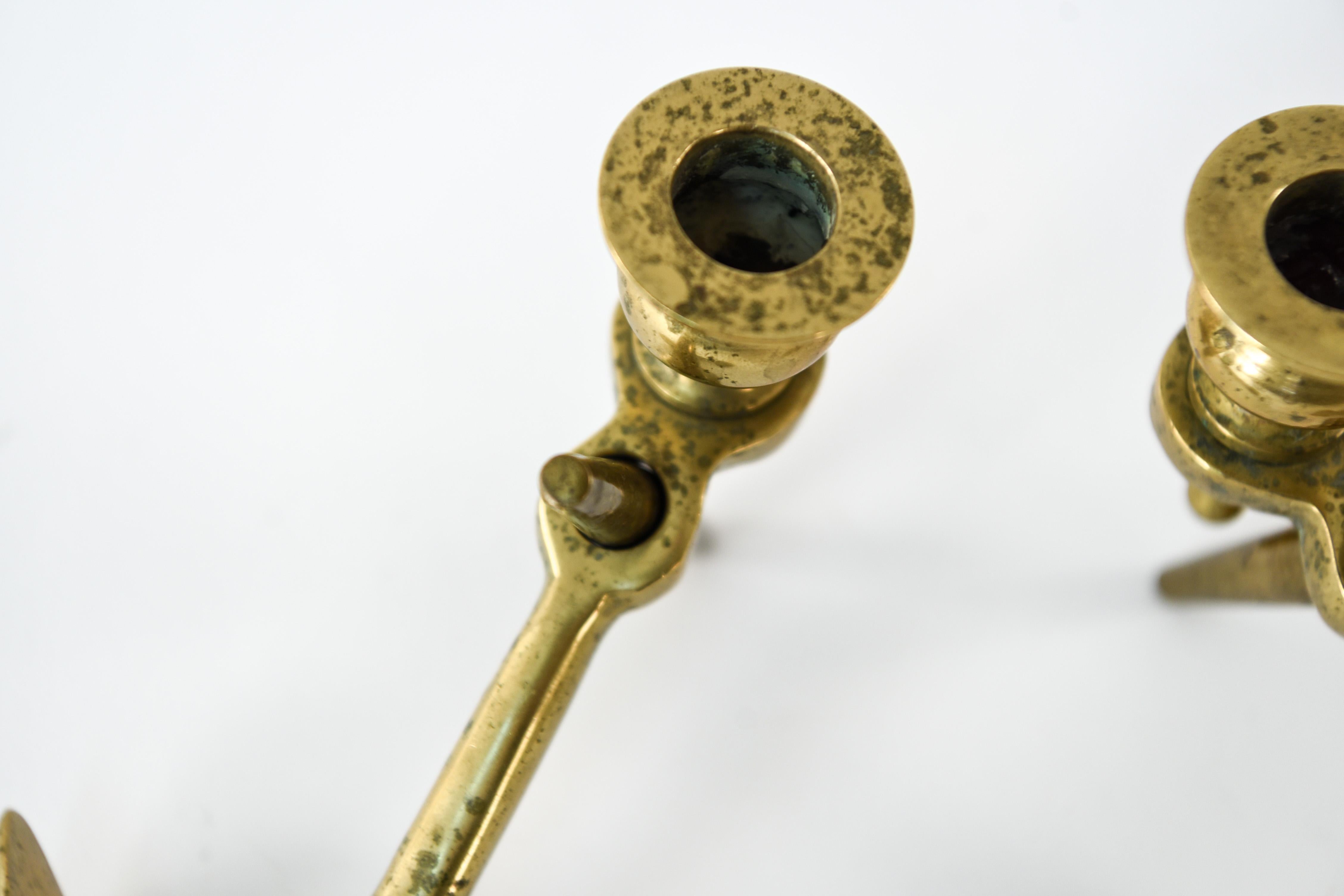 20th Century Pair of Brass Anchor Candlesticks