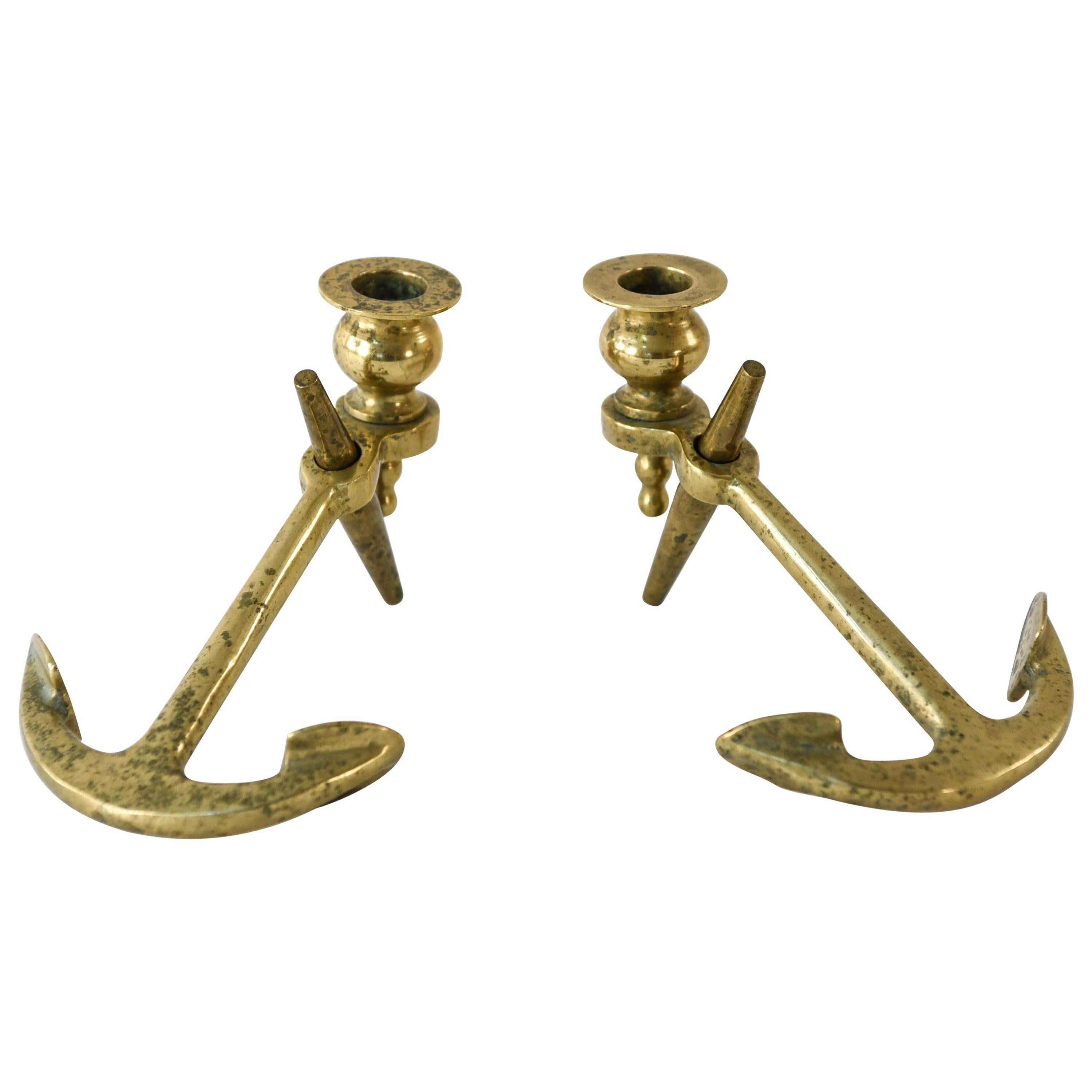 Pair of Brass Anchor Candlesticks