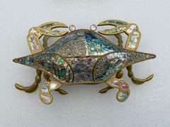 Pair of Brass and Copper Crab Sculpture / Box