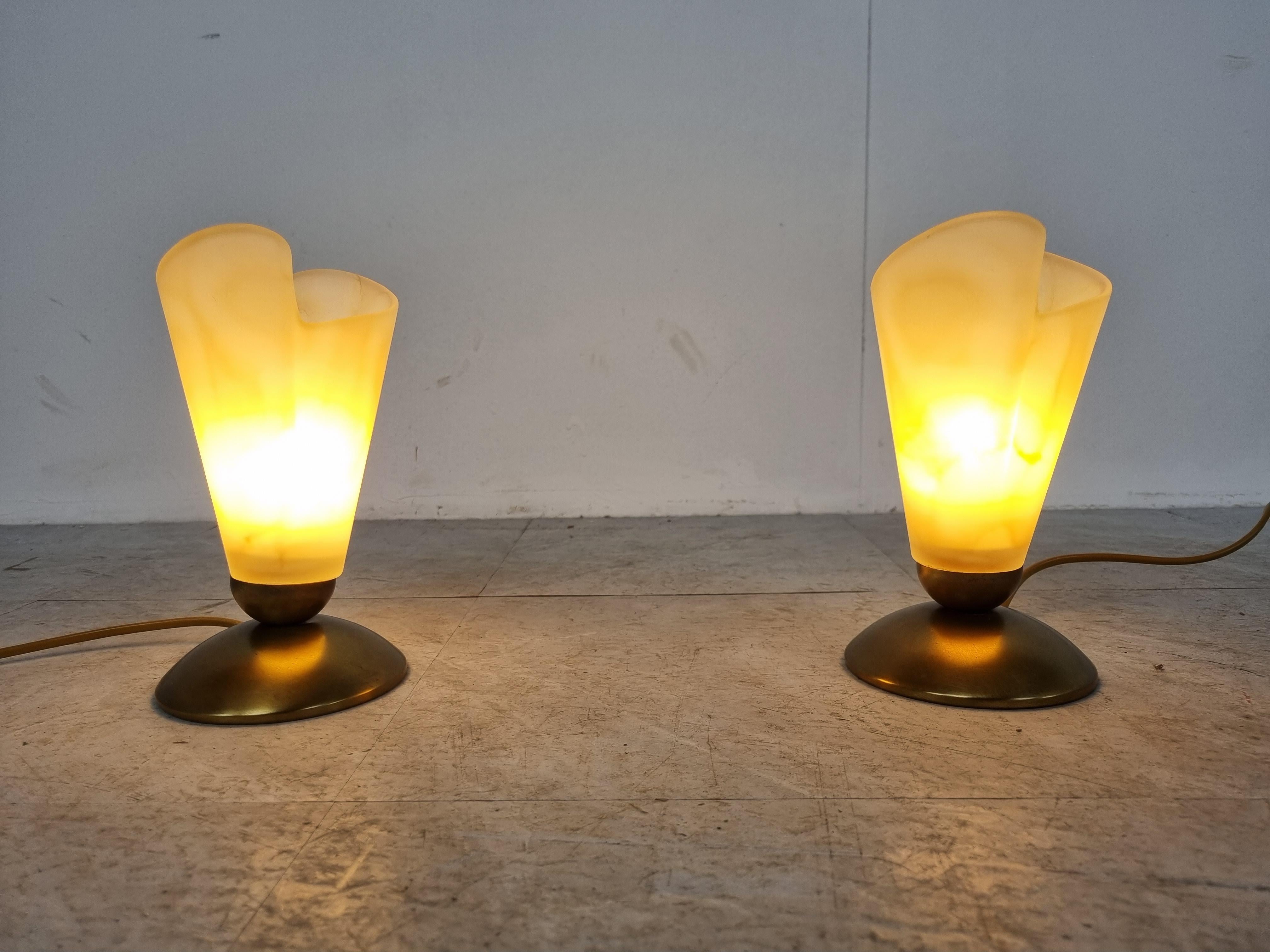 Pair of Brass and Alabaster Table Lamps, 1980s In Good Condition In HEVERLEE, BE