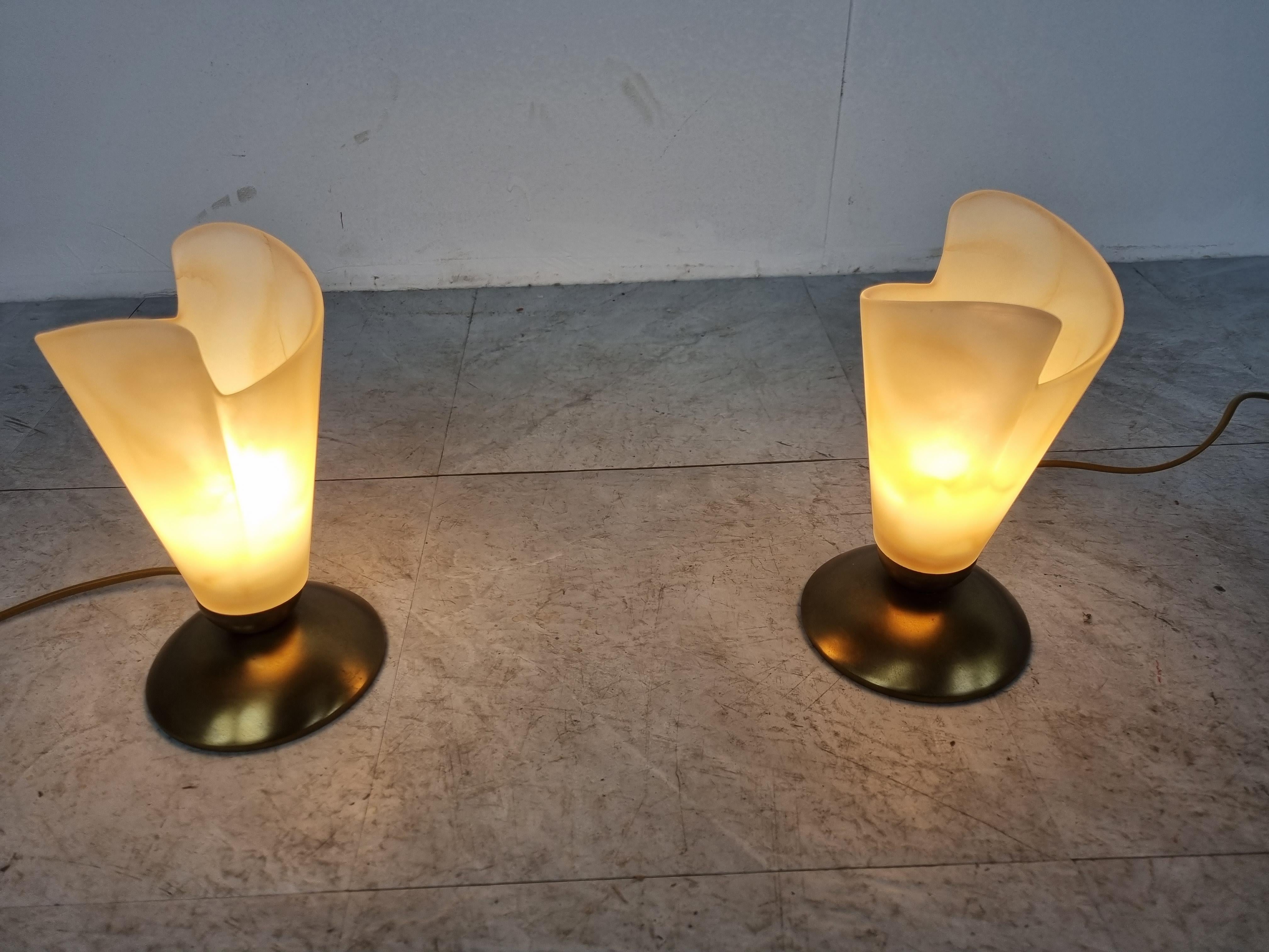 Late 20th Century Pair of Brass and Alabaster Table Lamps, 1980s