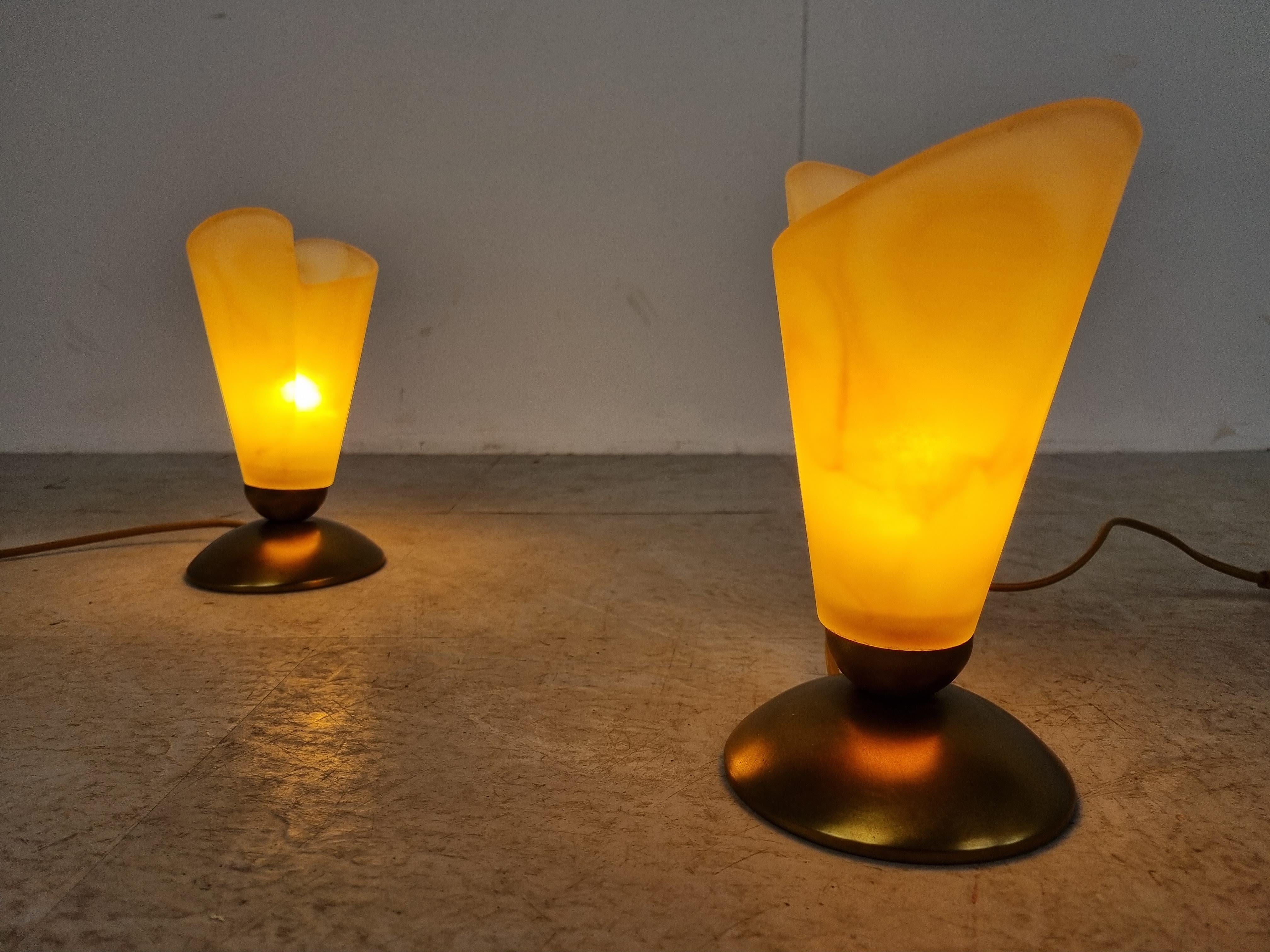 Pair of Brass and Alabaster Table Lamps, 1980s 2