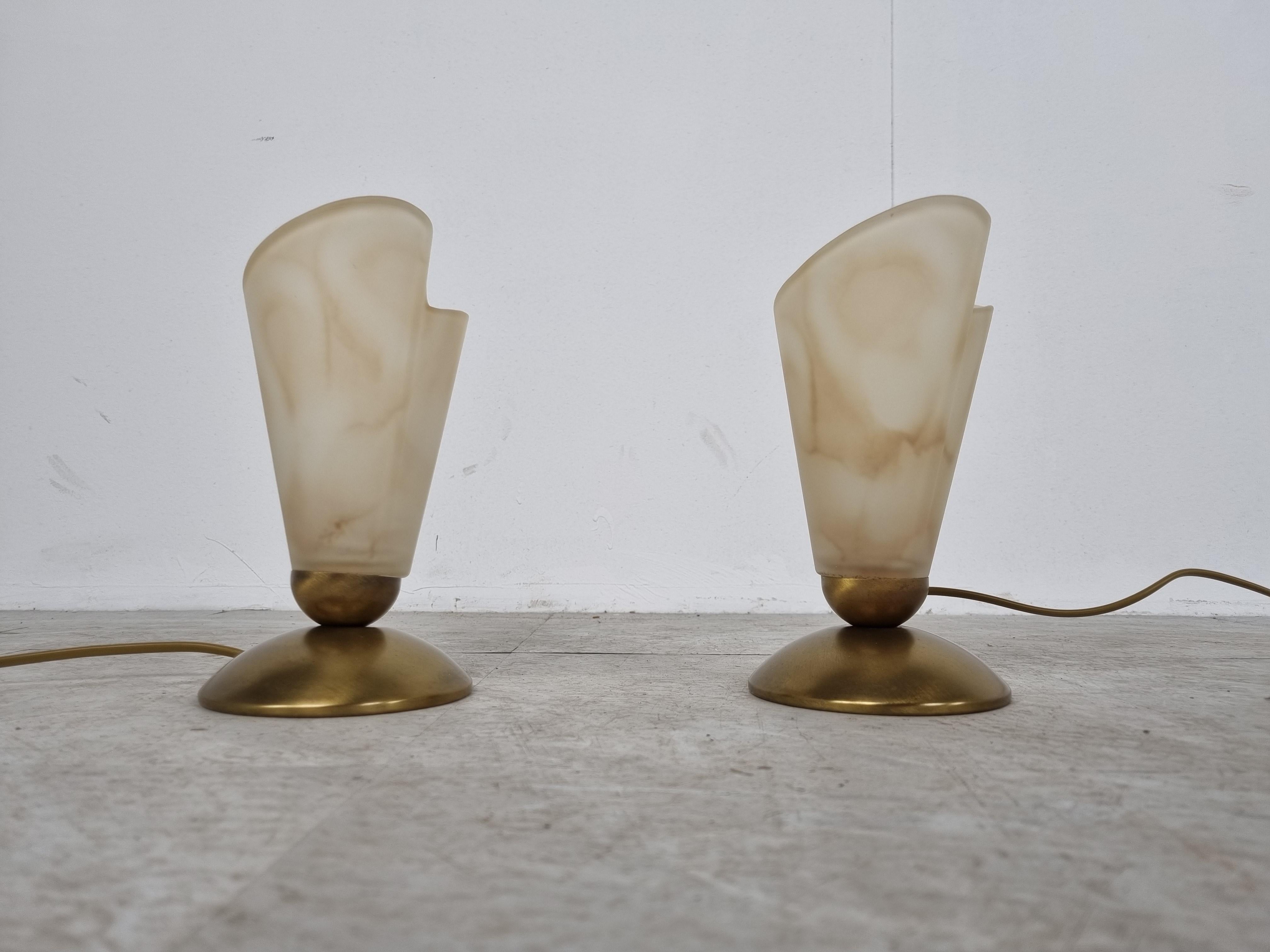 Pair of Brass and Alabaster Table Lamps, 1980s 3