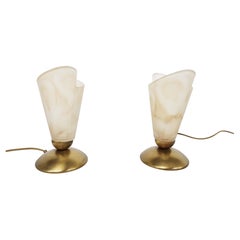 Pair of Brass and Alabaster Table Lamps, 1980s