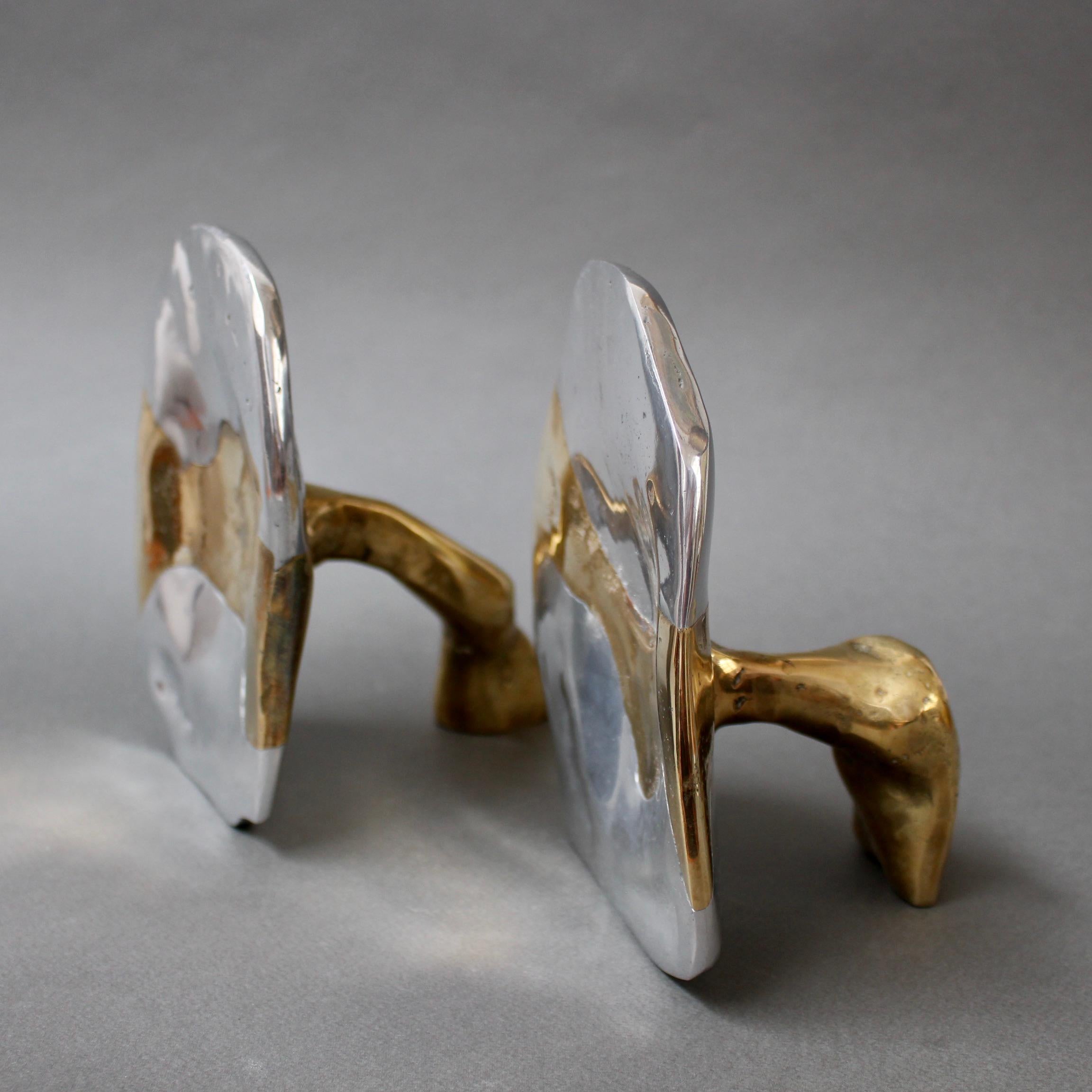 Pair of Brass and Aluminium Brutalist Style Bookends by David Marshall, c. 1980s 11