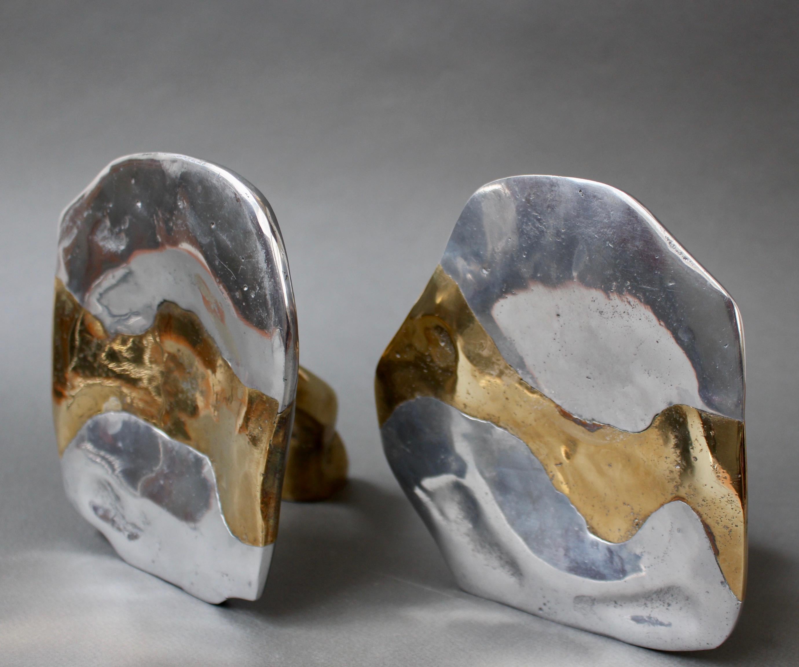 Pair of Brass and Aluminium Brutalist Style Bookends by David Marshall, c. 1980s 12